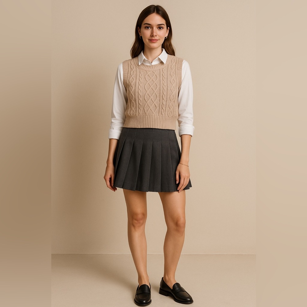 Altar’d State Cable Knit Sweater Vest | Taupe | Size M | 100% Cotton